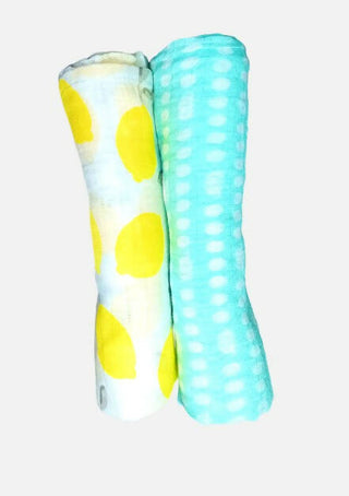Kindermum Organic Cotton Muslin Swaddle Blanket 100 Cm X 100 Cm - Set Of 2 - Pista And Lemon - Distacart