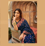 Thumbnail for DEIANA'S Beautiful Golden Jari with New Design Soft Lichi Silk Saree - Navy Blue - Distacart