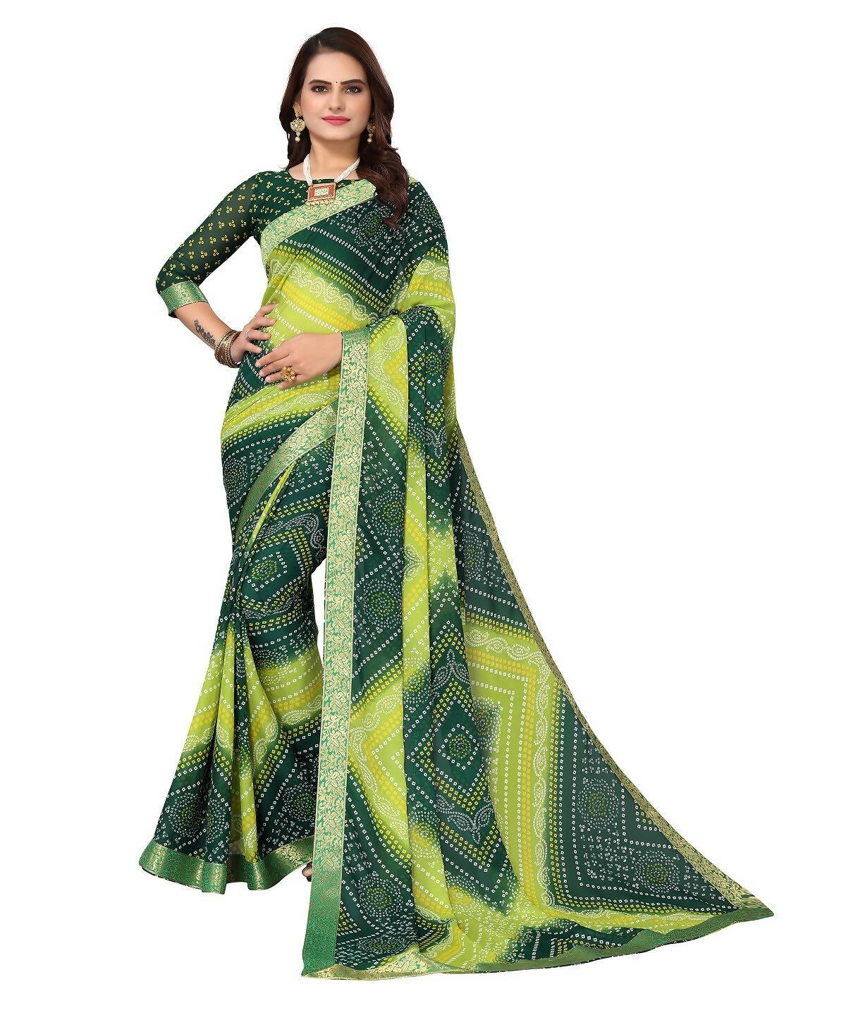 Vamika Green Georgette Printed With Lace Saree (VERA GREEN) - Distacart
