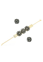 Thumbnail for Mominos Fashion Joharkamal Gold-Plated Brass Finish Stone Choker For Women & Girls (Grey) - Distacart