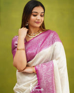 Thumbnail for DEIANA'S Beautiful Golden Jari with New Design Soft Lichi Silk Saree - White - Distacart
