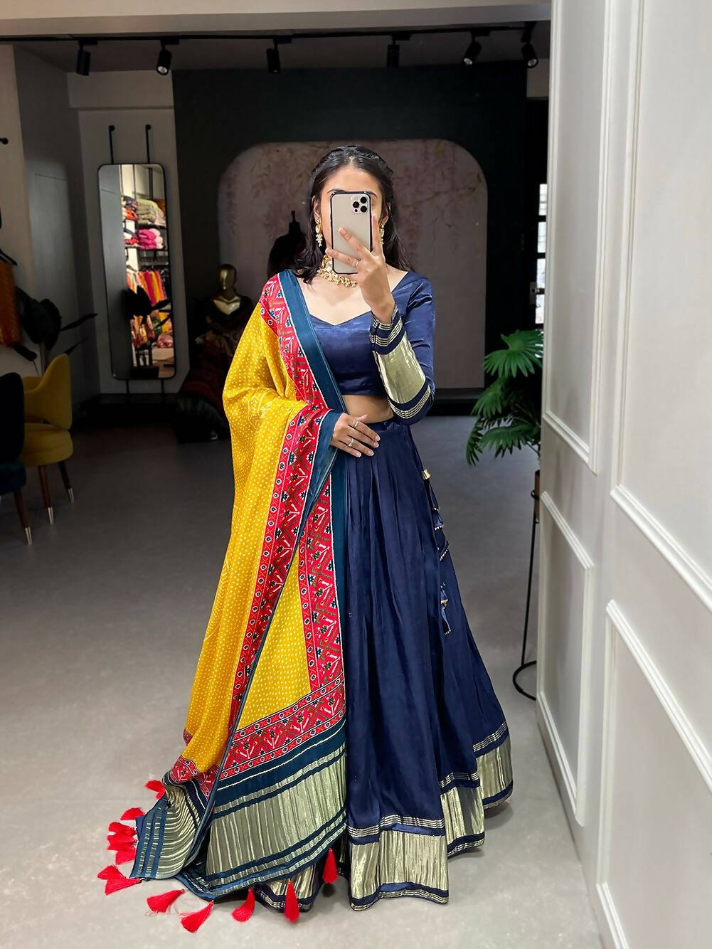 DEIANA'S Beautiful Pure Gaji Silk Weaving Lehengha Choli - Navy Blue - Distacart