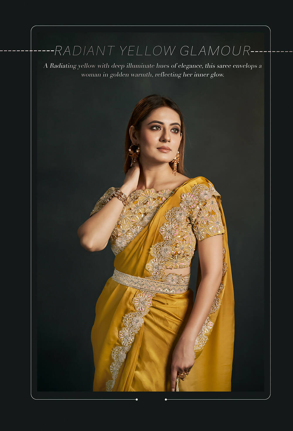 Mustard Organza Silk Crepe Cord Sequence & Thread Embroidered & Stone Work Saree - Moh-Manthan Royal Enigma - Distacart