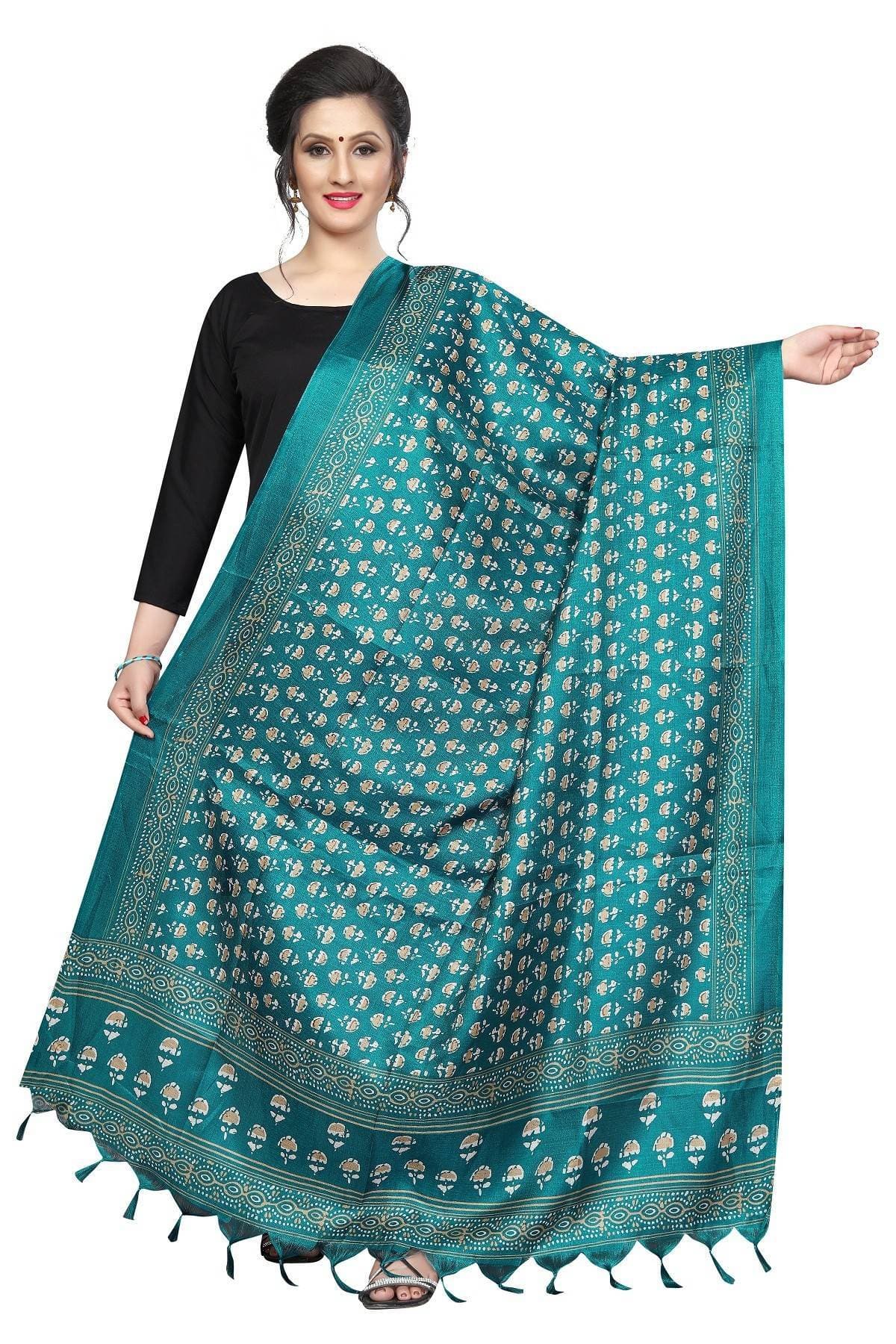 Vamika Rama Green Printed Khadi Bhagalpuri Latest Dupatta