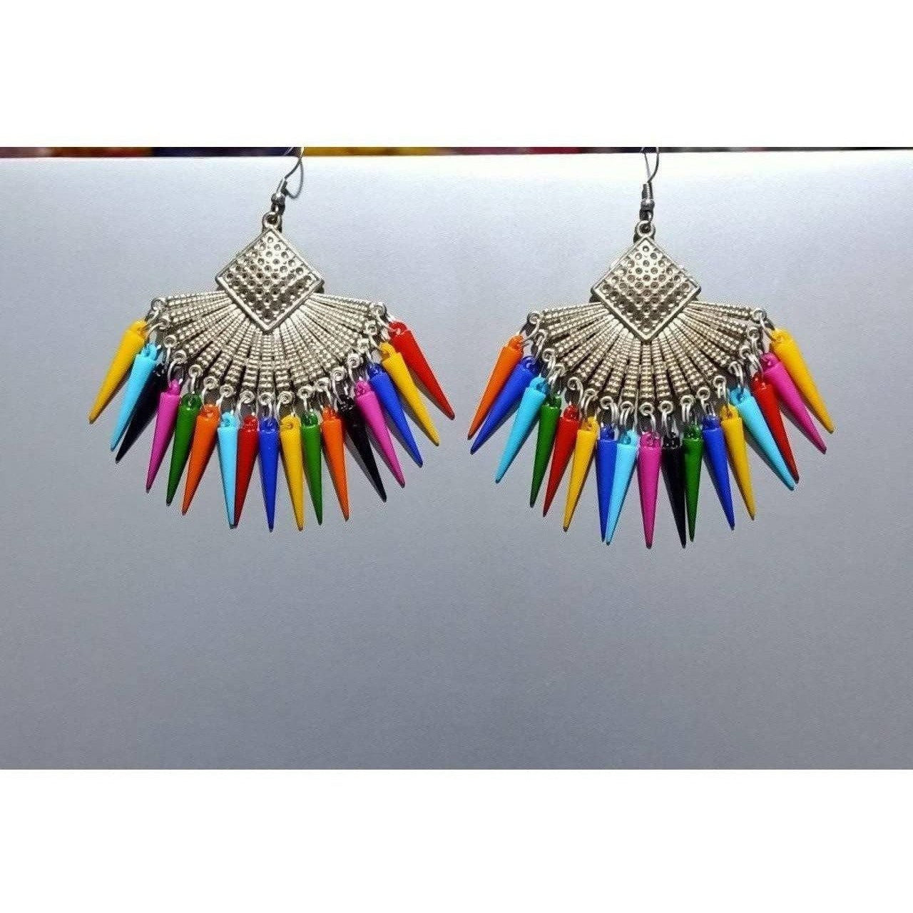 Women's Girl's Chandbali Stylish Cone shape Pearls Silver Oxidized Earrings