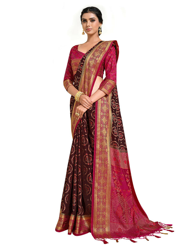 Mimosa Women's Kanjivaram Art Silk Burgundy Saree - Distacart
