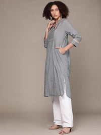Thumbnail for Ritu Kumar Women Grey Yoke Design Kurta - Distacart