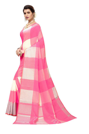 Vamika Pink Cotton Silk Weaving Saree (Gamma Checks Pink) - Distacart