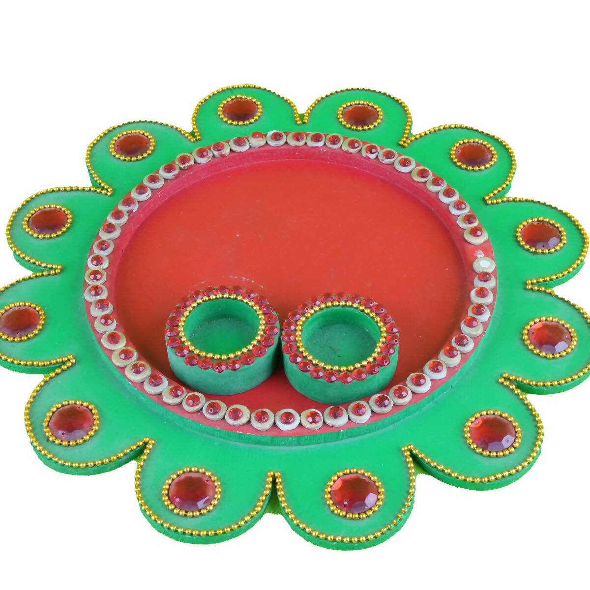 Kundan HandiKrafts Mdf Flower Pooja Thali - Green 01 - Distacart