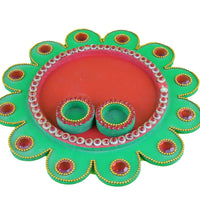 Thumbnail for Kundan HandiKrafts Mdf Flower Pooja Thali - Green 01 - Distacart