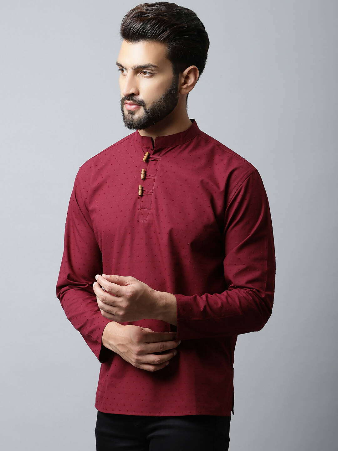 Even Apparels Maroon Color Pure Cotton Men's Kurta With Side Placket (SLD1182) - Distacart