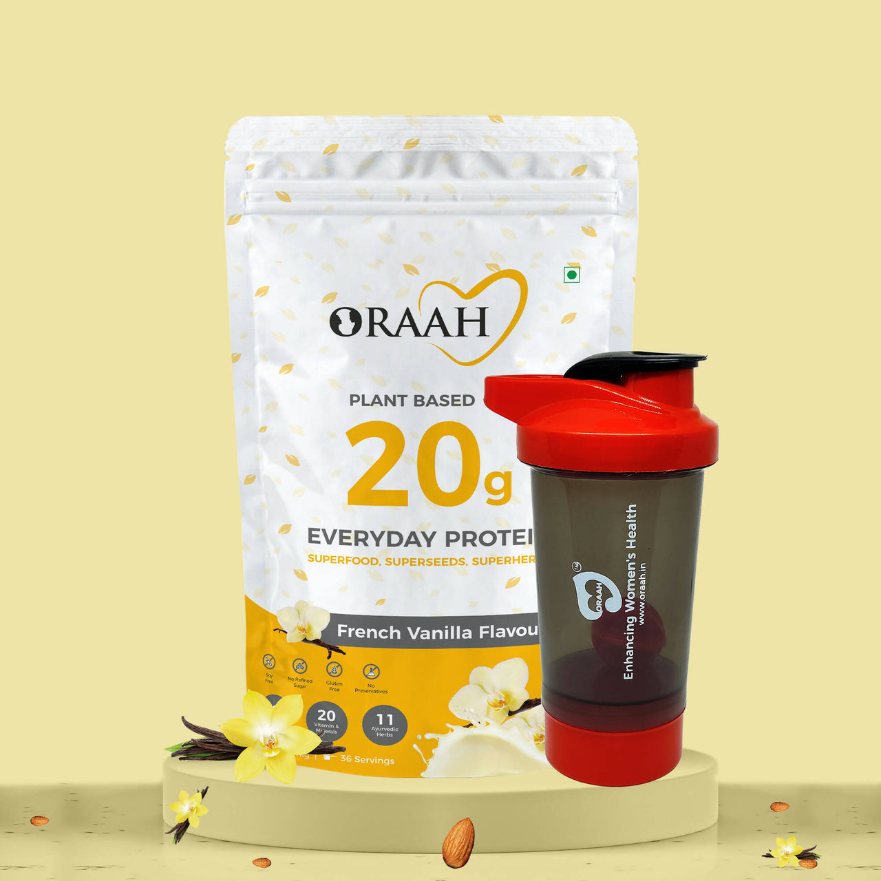 Oraah Plant Based Protein Powder Vanilla Flavor With Shaker - Distacart
