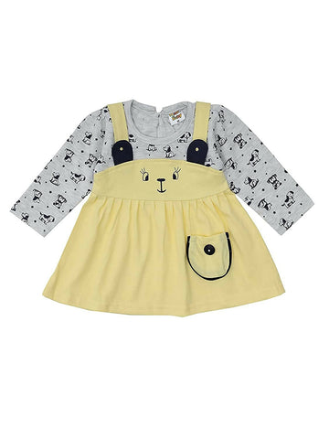 NammaBaby Baby Girl's A-Line Mini Frock Dress - Yellow Grey - Distacart