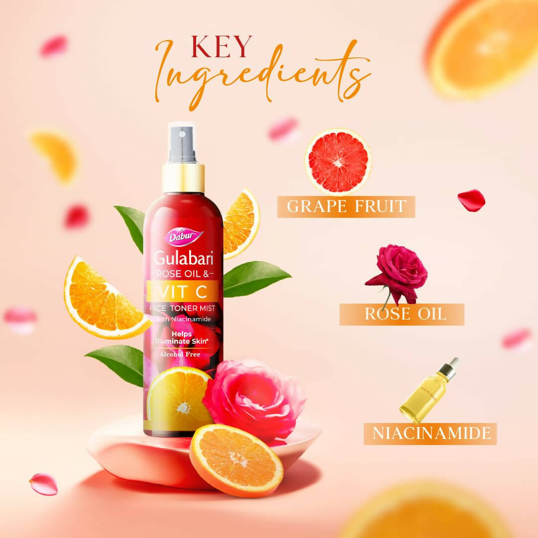 Dabur Gulabari Rose Oil & Vitamin C Face Toner Mist & Rose Water - Distacart