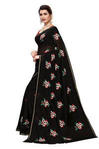 Thumbnail for Vamika Black Chanderi Cotton Embroidery Floral Saree