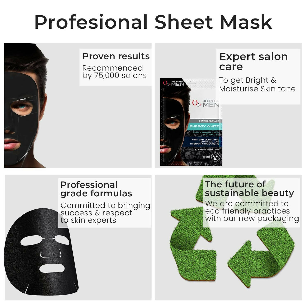 Professional O3+ Alpha Men Energy White Charcoal Face Sheet Mask - Distacart