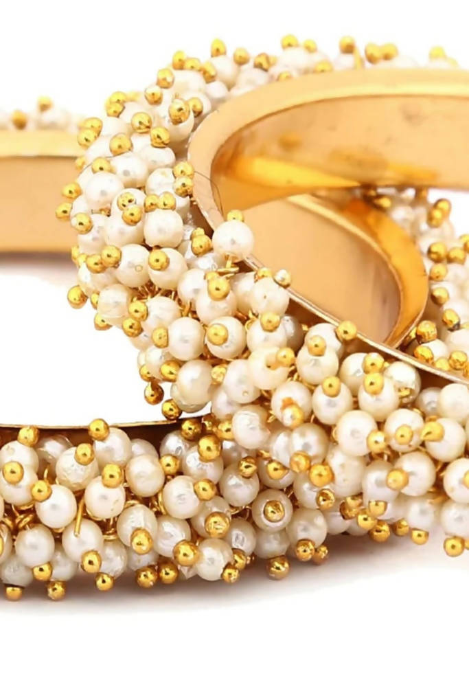 Mominos Fashion Kamal Johar Pearls Golden Off White Bangles Set