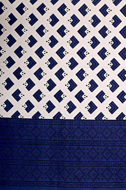 Vamika Printed Cotton White & Blue Bedsheet With Pillow Covers (LEOC_BRFI_B) - Distacart