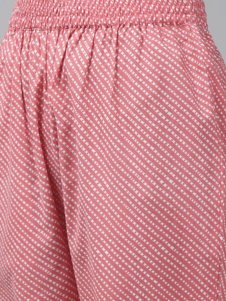 Yufta Women Pink Printed Regular Pure Cotton Kurta with Palazzo and Dupatta