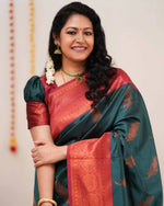 Thumbnail for DEIANA'S Beautiful Golden Jari with New Design Soft Lichi Silk Saree - Teal - Distacart