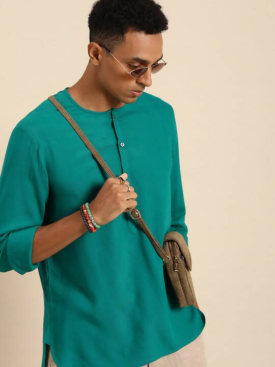 Sea Green Men Rayon Solid Opaque Casual Shirt - Mahotsav - Distacart