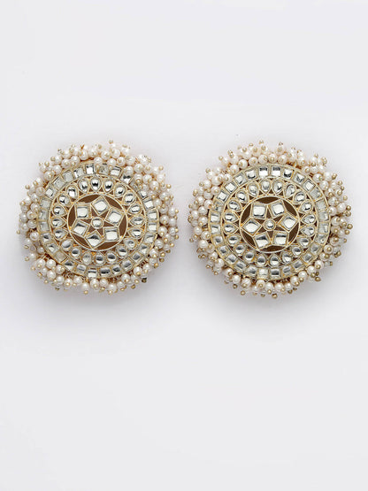 NVR Women Gold-Toned Circular Studs Earrings - Distacart