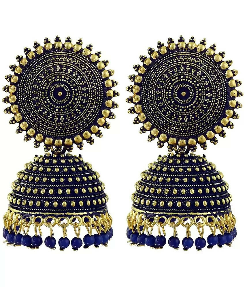 Mominos Fashion Joharkamal Gold-Plated Meenakari Jhumkas For Women & Girls (Blue) - Distacart