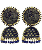 Thumbnail for Mominos Fashion Joharkamal Gold-Plated Meenakari Jhumkas For Women & Girls (Blue) - Distacart