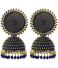 Thumbnail for Mominos Fashion Joharkamal Gold-Plated Meenakari Jhumkas For Women & Girls (Blue) - Distacart