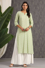 Thumbnail for Juniper Women Lightolive Rayon Embroidered Straight Kurta - Distacart