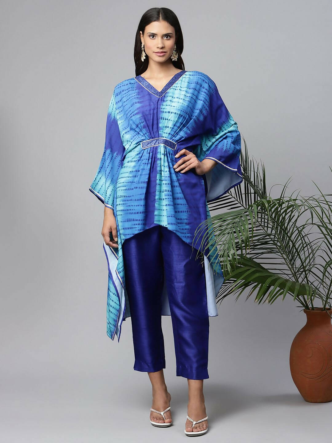 Ahalyaa Women Royal Blue Crepe Digital Printed Kaftan Kurta - Distacart