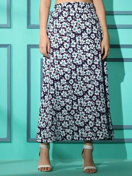 Purple Crepe Floral Printed Top with Matching Skirt - Shivani - Distacart