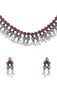 Thumbnail for NVR Women Silver-Plated Stone Studded Oxidised Silver Jewellery Set - Distacart