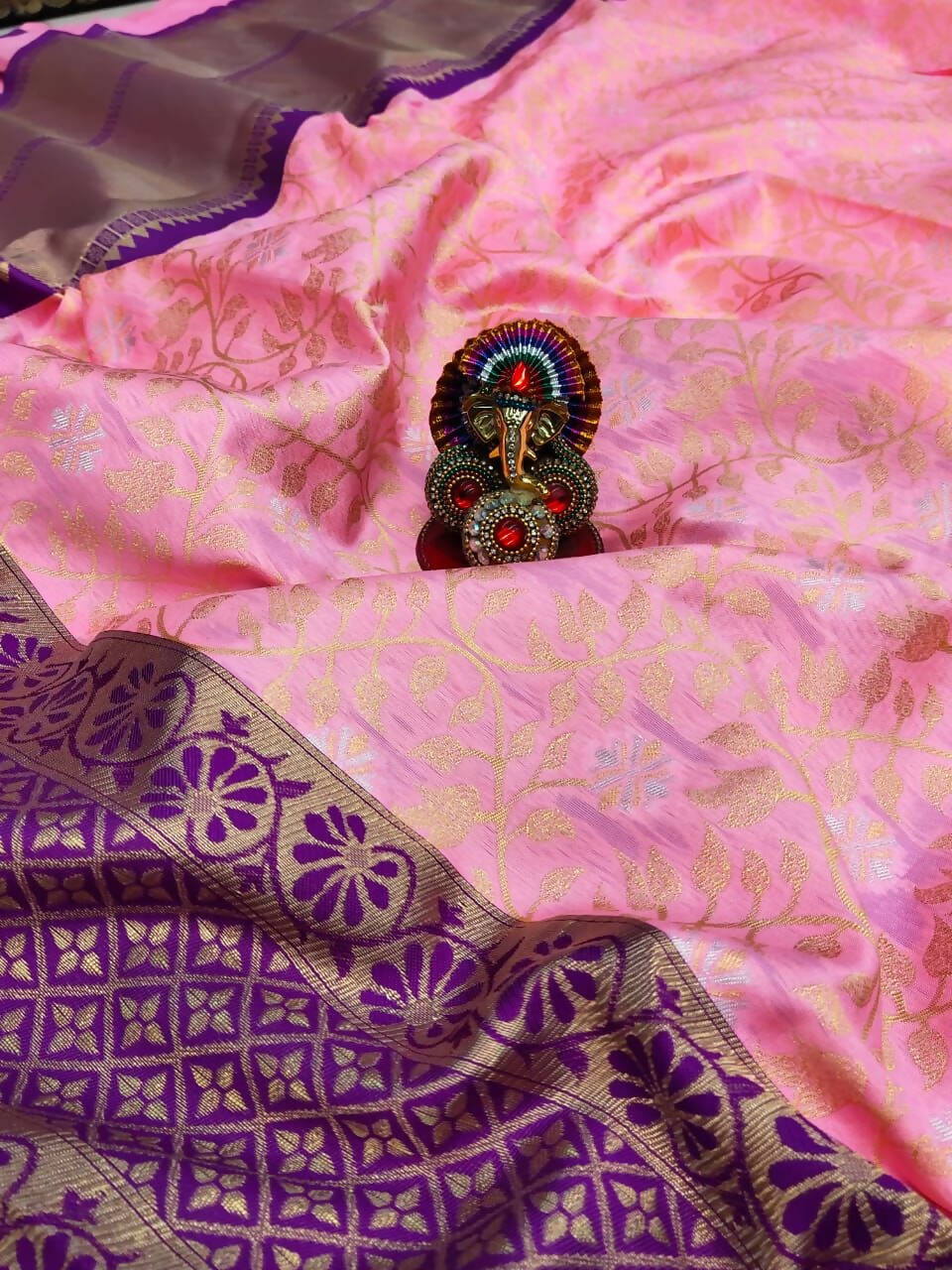 DEIANA'S Beautiful Golden Jari with New Design Soft Lichi Silk Saree - Pink - Distacart