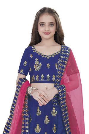 Dwiden Royal Blue Kamal Tafetta Sattin Semi-Stitched Girl's Lehenga Choli - Distacart