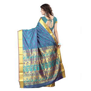 Varkala Silk Sarees Women's Teal Blue Silk Saree With Blouse Piece