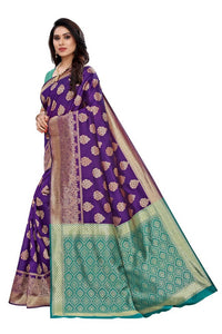 Thumbnail for Vamika Banarasi Jacquard Weaving Purple Saree (Dangal Purple)