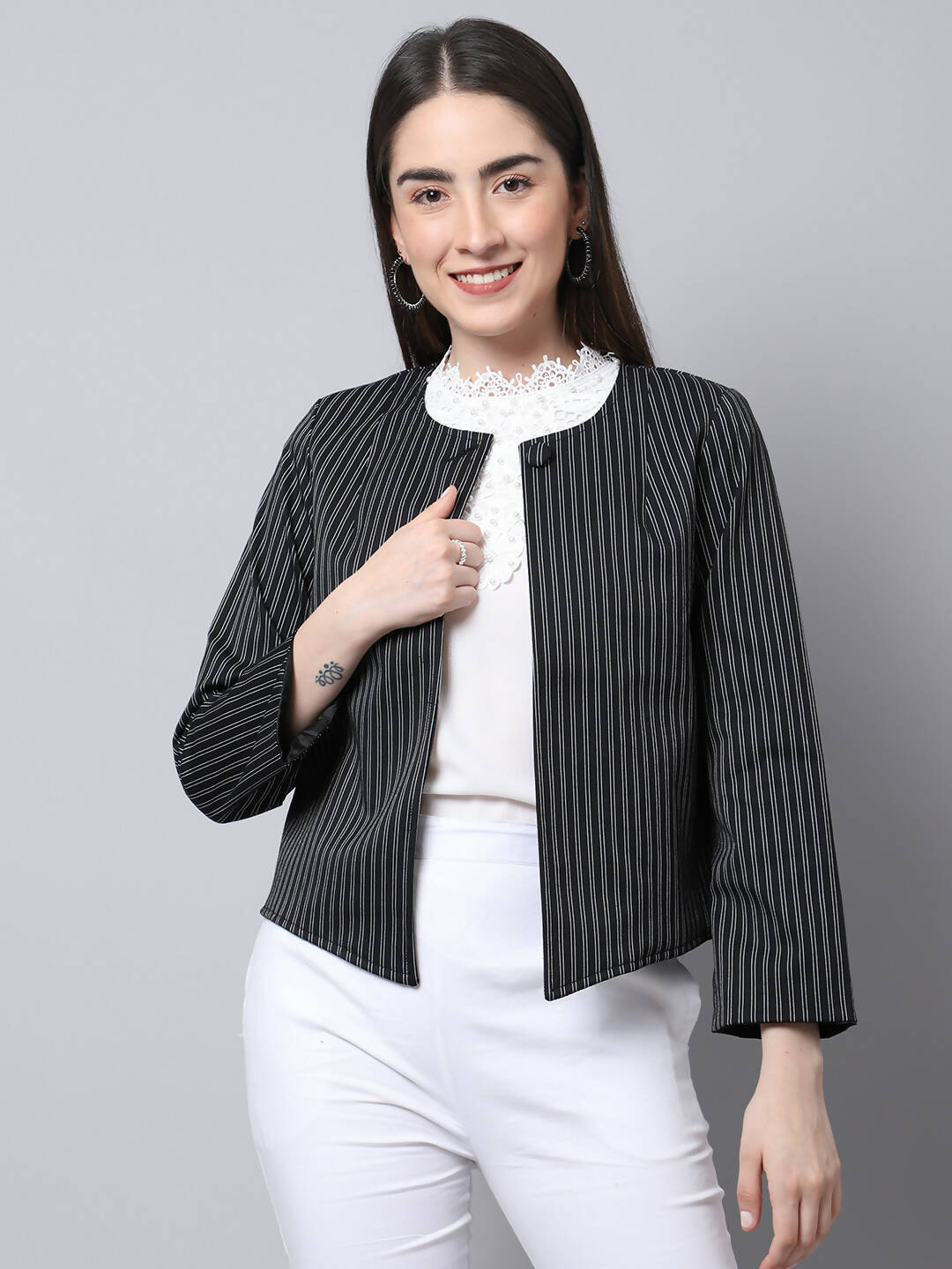 Even Apparels Black Polywool Open Front Statement Women's Jacket - Distacart