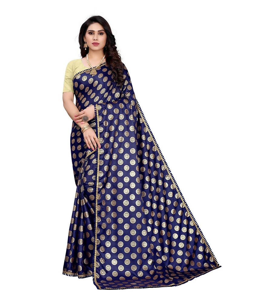 Vamika Navy Rangoli Silk Foil Print Saree (Danish Navy)