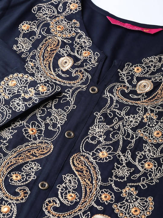 Anubhutee Navy Blue Paisley Floral Embroidery Kurta Set - Distacart