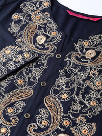 Thumbnail for Anubhutee Navy Blue Paisley Floral Embroidery Kurta Set - Distacart