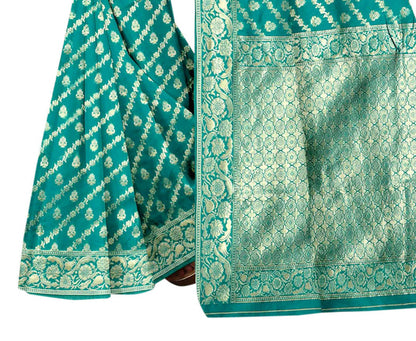Vamika Weaving Banarasi Jacquard Rama Green Saree - Distacart