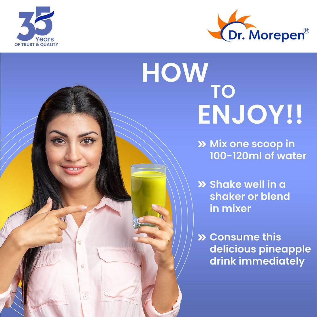Dr. Morepen Skin Collagen Protein Powder With Hyaluronic Acid, Vitamin C, Sesbania & Biotin - Pineapple Flavour - Distacart