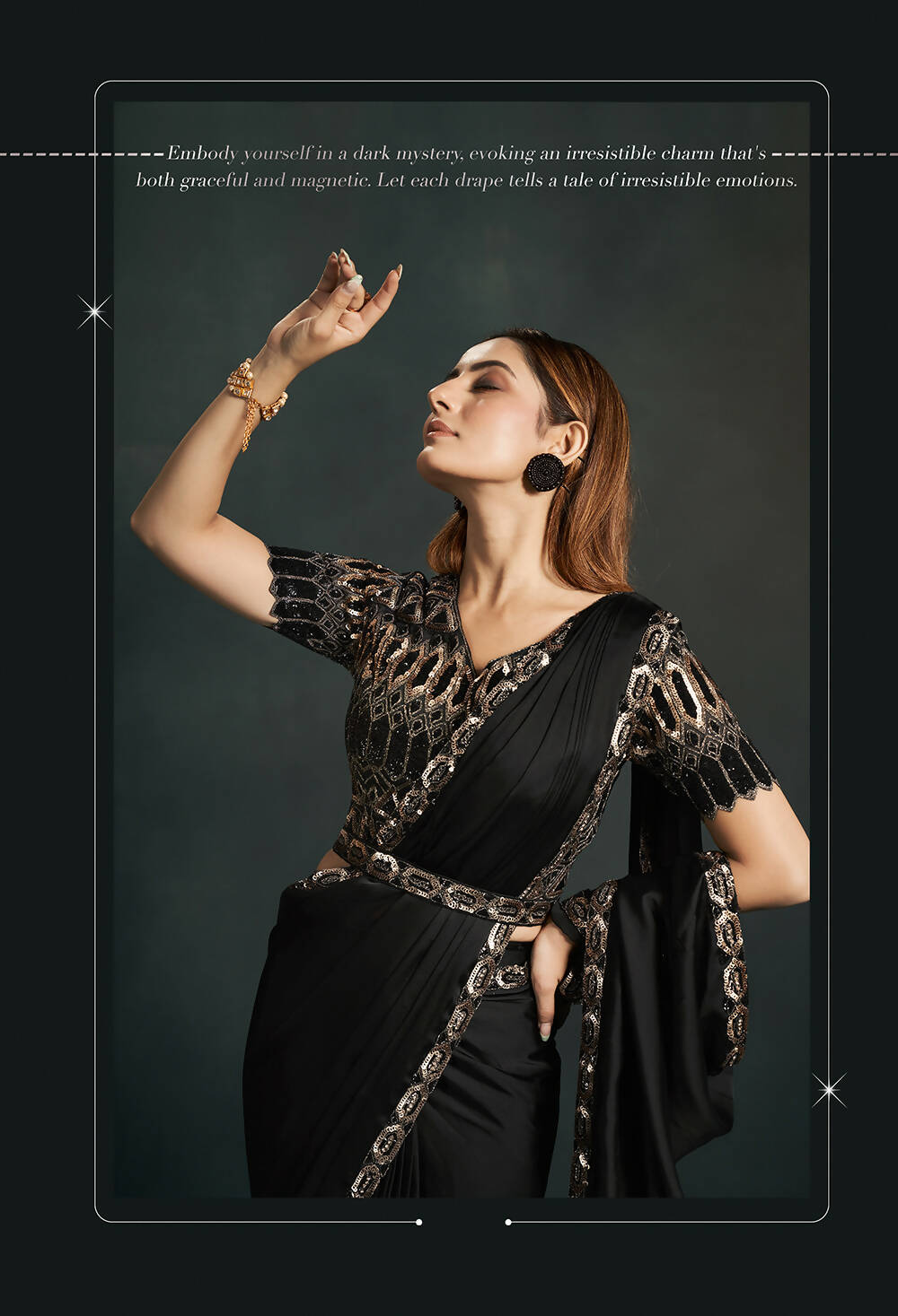 Black Satin Silk Crepe Cord Sequence & Thread Embroidered & Stone Work Saree - Moh-Manthan Royal Enigma - Distacart