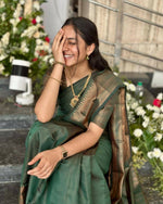 Thumbnail for DEIANA'S Beautiful Golden Jari with New Design Soft Lichi Silk Saree - Green - Distacart