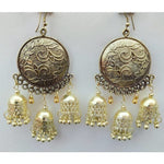 Thumbnail for Gold Plated Triple Jhumka Round Shape Chandbali Earrings