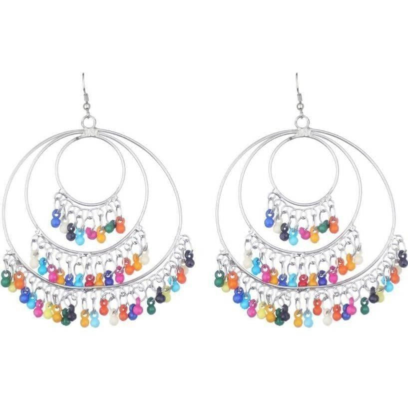 Multi Color Silver Chandbali Alloy Multi Layer Earrings