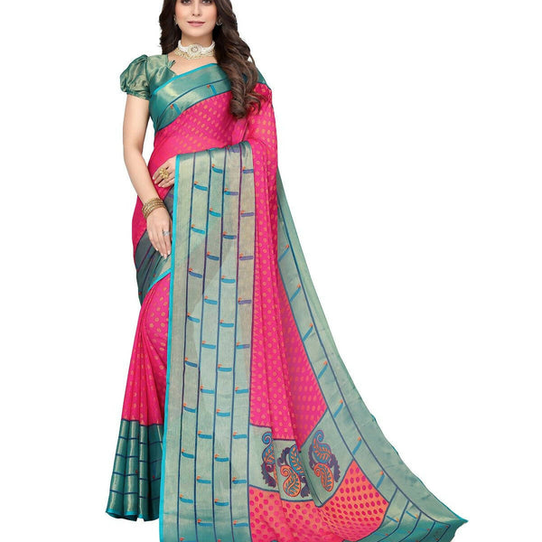 Vamika Pink Chiffon Brasso Bollywood Style Woven Saree (DIMPLE PINK) - Distacart