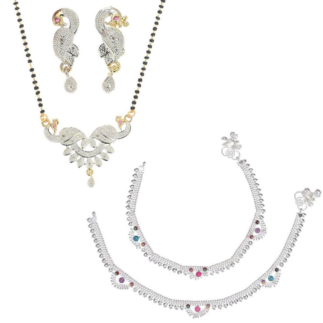 AanyaCentric Gold-plated Mangalsutra Pendant Earring Set & Silver Plated Anklet - Distacart