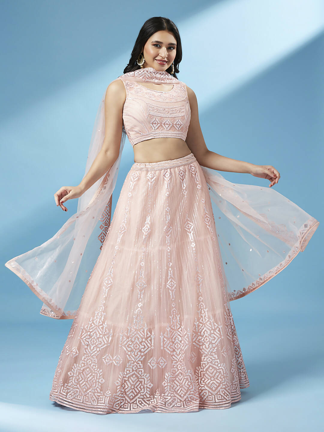 House of Panchhi Peach Net Gotapatti Work Lehenga & Blouse, Dupatta - Distacart